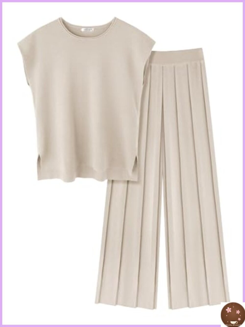 Ekouaer Lounge Sets for Women Two Piece Outfits Knit Cap Sleeve Tops Wide Leg